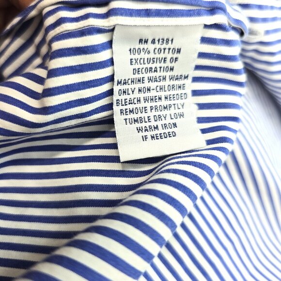 Ralph Lauren Blue Label Slim Fit Navy White Striped Poplin Button Down Shirt - Picture 11 of 11